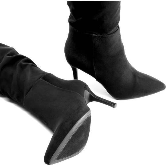 ⚡Women's Black Suede High Heels Over The Knee Boots Thigh High Pointed Toe - Picture 4 of 6